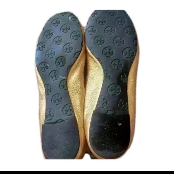 Tory Burch Womens Reva Metallic Gold Leather Ballerina RARE Statement Flats 9.5 - Picture 4 of 15